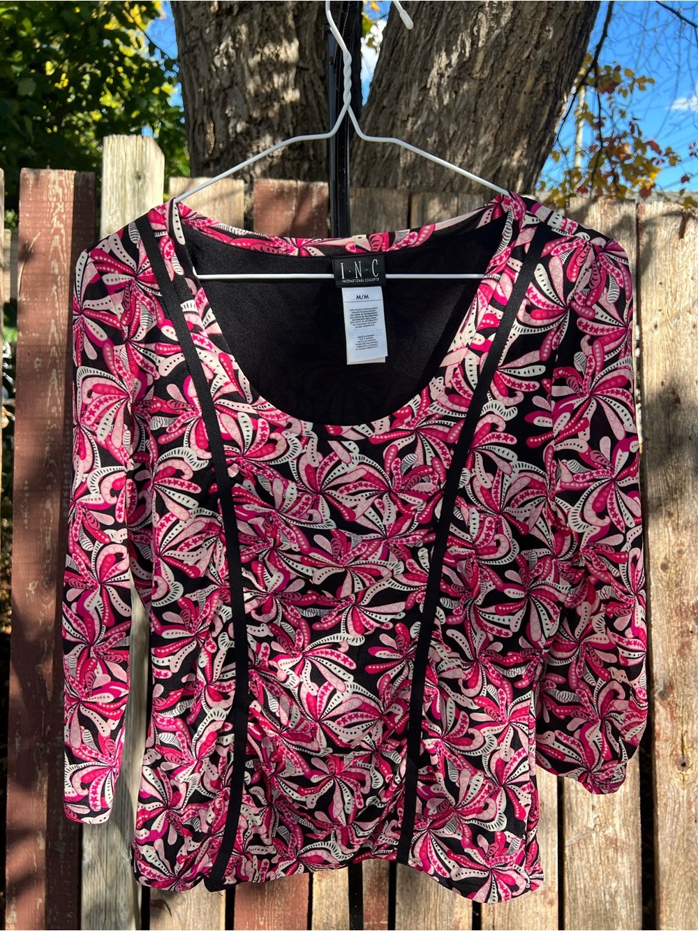 Y2K INC International Concepts Pink & Black Printed Scoop Neck Top